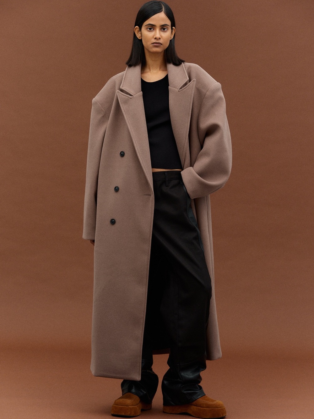 Source Unknown Oversized Trench Coat in Taupe-Brown